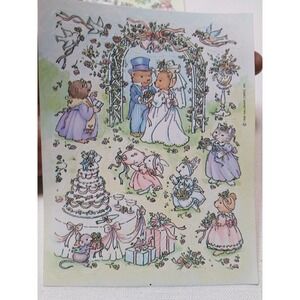 rare vintage Hallmark woodland animals wedding scene sticker sheet